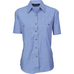 DNC workwear Ladies Cotton Blue Chambray Shirt 155gsm Box Pleat on the Back New - Picture 1 of 1
