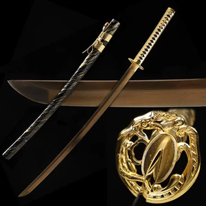 1095 Carbon Steel Golden Blade Japanese Samurai Sword Katana Sharp Full Tang - Picture 1 of 14