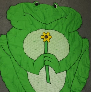 Frog & Flower Quilted Baby Floor Blanket Play Mat or Wall Hanging Green 48"x38" - Picture 1 of 19