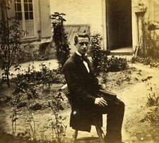 France Second Empire Man sat on a Chair Garden Old Stereoview Photo 1865