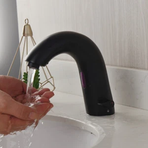 Grifo automático de baño manos libres sensor táctil grifo fregadero montaje en cubierta negro - Imagen 1 de 7