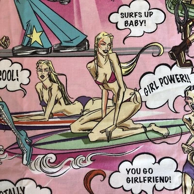 Girl Power Awesome Rock & Roll ADULT CARTOON 2/3 yard x 43" HTF FABRIC Graphic - Image 1 of 4