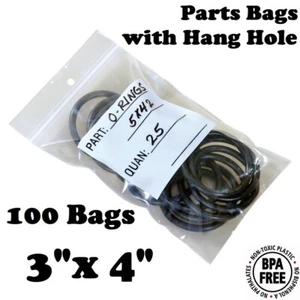 100 PARTS BAGS 3" x 4" RECLOSABLE ZIP SEAL HANG HOLE BLOCK 4Mil HEAVY TOP LOCK - Picture 1 of 2
