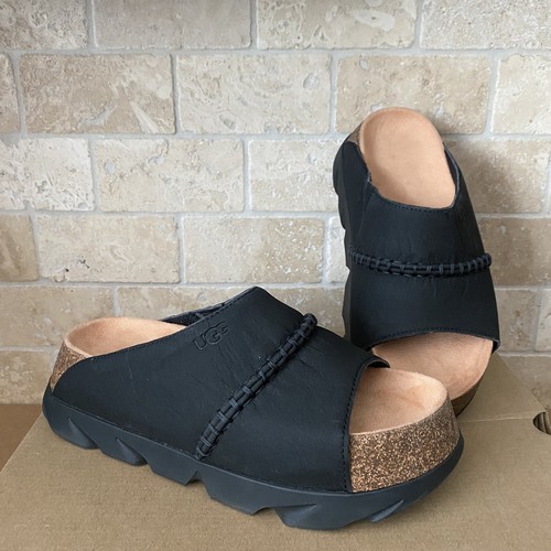 SANDALI DA DONNA UGG NERI SUNSKIP PLATEAU A BASE VEGETALE SLIDE TAGLIA US 8