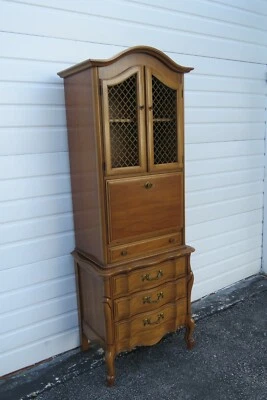 French Tall Narrow Carved Cherry Wood Secretary Writing Desk 2415 - Image 1 of 4