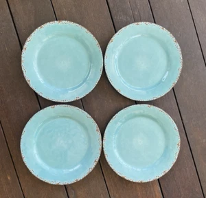 4 pc Tommy Bahama 11 inch Melamine Dinner Plates Rustic Crackle Turquoise Blue - Picture 1 of 6