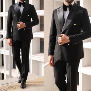 Schwarzer Herrenanzug Business-Stil Zweireihiger Jake Hose Mit Geradem Bein - Bild 1 von 16