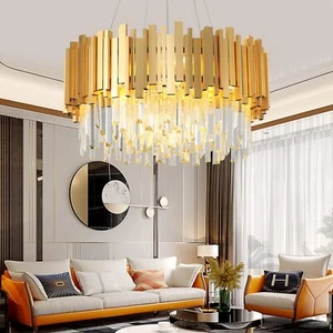 Crystal Ceiling Light Modern Chandelier Crystal Light,Gold,9xE14 Lights - Picture 1 of 8