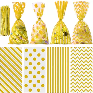 100 Pack Gold Cellophane Bags 10.6 X 5.1 Inch Plastic Candy Bags Gift Bags Goodi - Picture 1 of 7