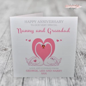 Personalised Anniversary Card Swans Grandparents Mum and Dad - Picture 1 of 10