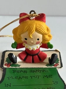 LITTLE GIRL 1983 Enesco Miniature Christmas Tree Ornament Vintage Stocking RARE - Picture 1 of 9