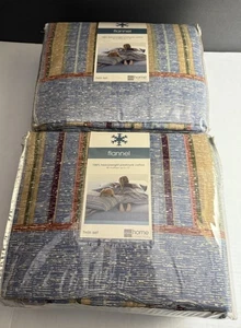 JC Penney Flannel Twin Bed Sheet Sets Multicolor Lot Of Two Sets Blue - Picture 1 of 6