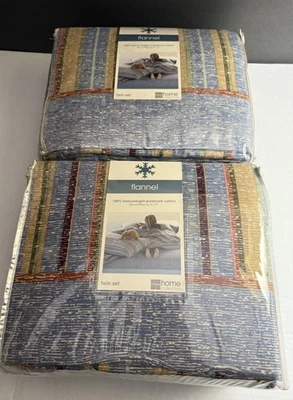 JC Penney Flannel Twin Bed Sheet Sets Multicolor Lot Of Two Sets Blue - Image 1 of 4