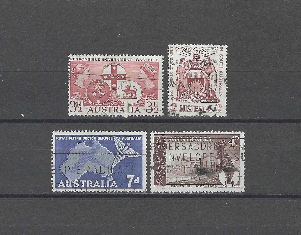 AUSTRALIA, 1957/58, LOTE MIXTO DE 4 SELLOS, PERF, USADO Foto 1 de 1