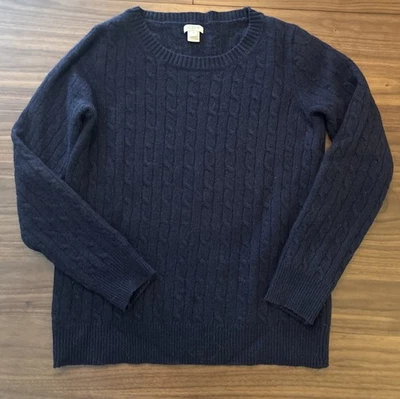 J. Crew Cable Knit Crewneck Navy Blue Sweater Size M  - Image 1 of 4