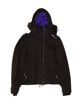 SUPERDRY Womens Windcheater Hooded Windbreaker Jacket UK 16 Large Black AQ15 - Image 1 of 3