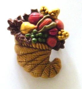 Vintage Thanksgiving Weihnachten "Punze" Horn of Plenty Füllhorn Feiertag Pin - Bild 1 von 2
