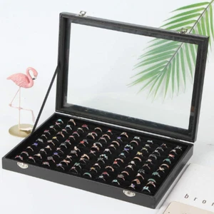 2x Ring Organizer Box Transparent Lid Rings Holder Showcase Studs Earrings Tray - Picture 1 of 6