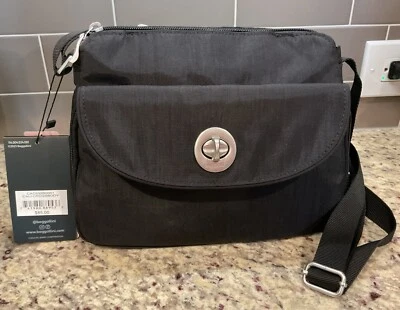 BAGGALLINI Feminino Cali Crossbody CAC692B0001 Preto/Escova Níquel RFID MSRP $85 Novo com etiquetas - Imagem 1 de 4
