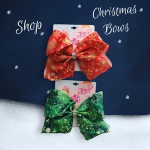 Jojo Siwa 8” Large Snowflake Christmas Theme Girls Hair Bows - 2 PC Red & Green - Picture 1 of 6
