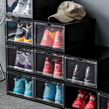 4-12Pack Black Shoe Storage Box Stackable Plastic Shoe Box Sneaker Display Case