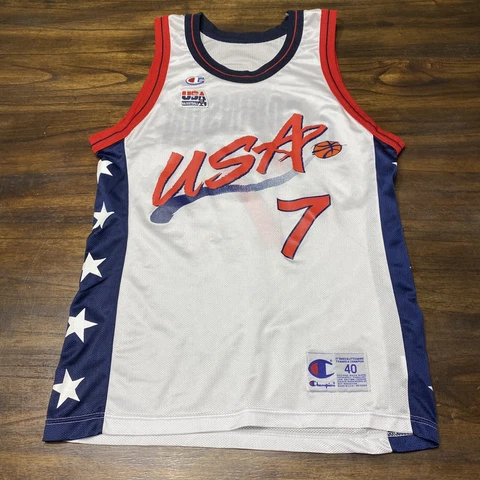 Vintage Champion USA Olympic David Robinson #7 1996 Dream Team White jersey 40 Cover