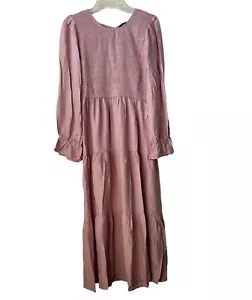 Women’s Boho Flounce Sleeves Blush Light Pink Pull On Maxi Dress BNWT - Picture 1 of 7