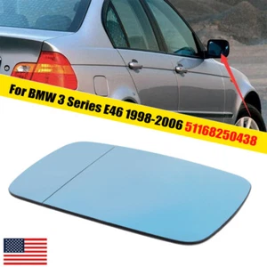 Left &Right Side Door Heated Mirror Glass Plate Blue Tinted FOR BMW 3 Serie E46 - Picture 1 of 10