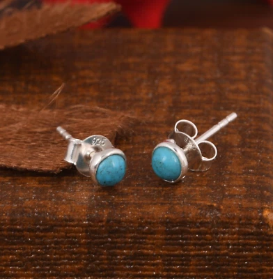 925 Sterling Silver Tiny Turquoise Stud Earrings Dainty Post Stud - Image 1 of 4