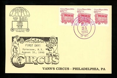 US FDC #2452 Vann's Circus LGS Card 1990 Hannibal NY Circus Wagon 1st Unofficial - Image 1 of 2