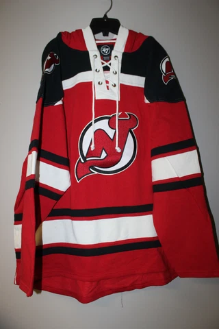 New NHL New Jersey Devils old time jersey style mid weight cotton hoodie men L Cover