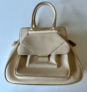 AEVHA London Cream Structured Leather Hanbeau Tote Bag Top Handle Made In Italy - Picture 1 of 15