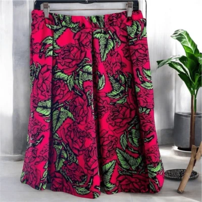 Falda midi plisada con estampado floral rosa roja/verde/negra LulaRoe talla mediana ¡ECU! Foto 1 de 4