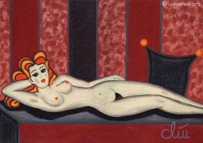 JACQUELINE DITT - Akt liegend auf Podest A4 DRUCK n.Gemälde Frau Bilder Giclee - Bild 1 von 3