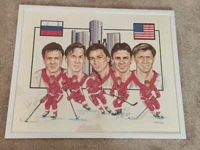 Detroit Red Wings Russian Five 24x30 Autographed Lithograph Federov Fetisov COA - Image 1 of 4