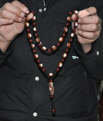 Budismo tibetano ágata tallada exorcismo protegerse de los espíritus malignos día collar de cuentas Foto 1 de 4