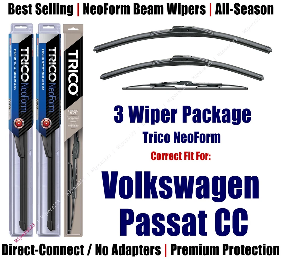 3pk Wipers Front & Rear NeoForm fit 2009-10 Volkswagen Passat CC 162415/1915/11G - Image 1 of 1