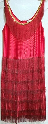 SZ Sm-M RED FRINGED FLAPPER ROARING 20s COSTUME DRESS w/ GOLD SEQUINS ~ NWOT/NEW - Image 1 of 4