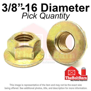 3/8"-16 Grade 8 (G) Hex Flange Top Lock Nuts Coarse Zinc Yellow (Pick Quantity) - Picture 1 of 2