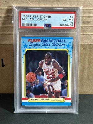 Michael Jordan 1988 Fleer Super Star Sticker #7 All Star PSA 6 Chicago Bulls - Image 1 of 2