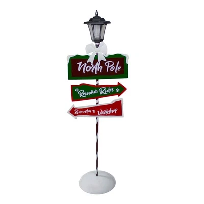 Northlight 49.5" Solar-Powered North Pole Light Up Lantern Post Christmas Sign - Image 1 of 4
