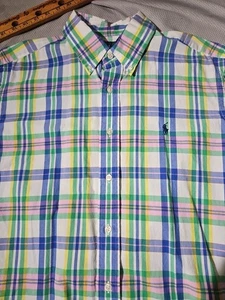Polo Ralph Lauren Shirt Mens Large Multicolor Button Madras Plaid Oxford Preppy  - Picture 1 of 12