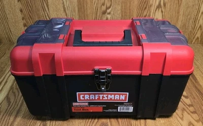 CRAFTSMAN BLACK & RED 17" PORTABLE PLASTIC LOCKING TOOL BOX W/ TRAY & Top Trays - Image 1 of 4