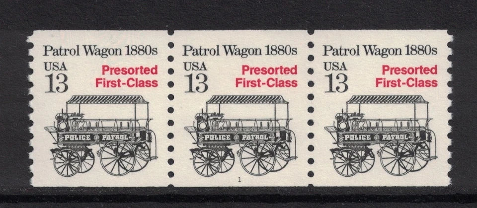 Scott 2258- MNH- Coil Plate Strip of 3, #1- 13c Patrol Wagon 1880s- PNC3 mint - Image 1 of 1