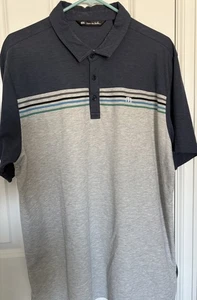 Travis Mathew Polo Shirt Mens XL Gray with Blue Striped Golf Performance - Picture 1 of 12