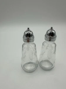 Princess House  Crystal  Salt & Pepper Shakers with Silver Lids Etched Flowers - Picture 1 of 6