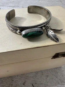 Vintage A.J Platero Navajo Feder Hänger Malachit Ciff Armband - Bild 1 von 8