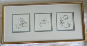 Framed Charcoal Sketches - Babies Toddlers - Nursery Decor - Unsigned - Picture 1 of 5