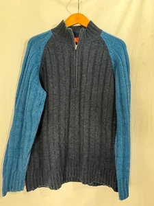 Merrell Men’s Large Gray Blue Colorblock Ribbed Wool Blend 1/2 Zip Sweater - Picture 1 of 9