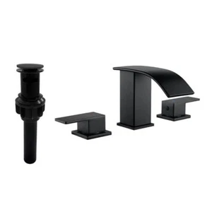 AIMADI Bathroom Faucet 8? Widespread Double Lever Handle Waterfall Matte Black - Picture 1 of 7